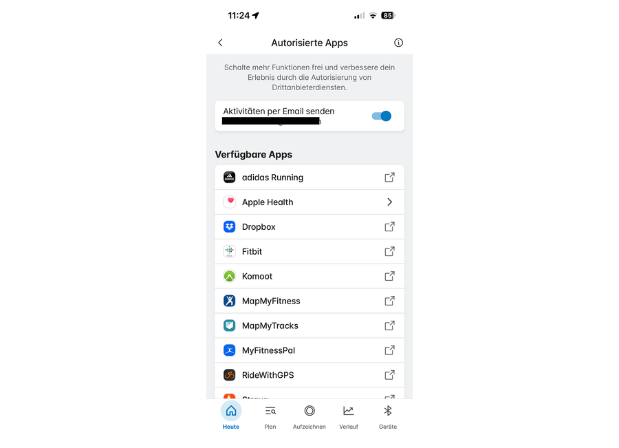 Wahoo authorized-app settings with the third-party authorization switch enabled.