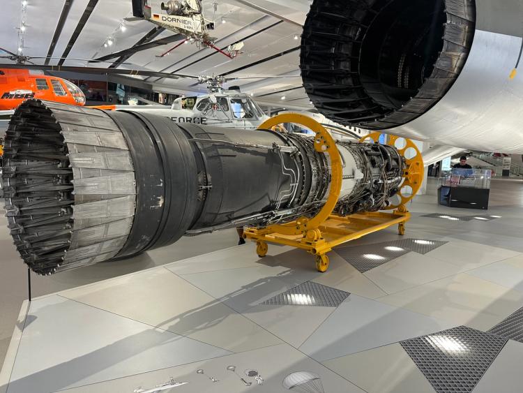 The Lockheed F104 Starfighter fighter jet with its engine exposed