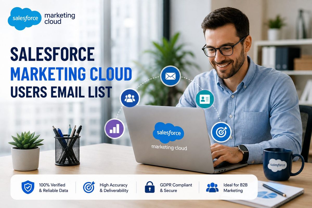 Salesforce Marketing Cloud user running email campaigns on a laptop