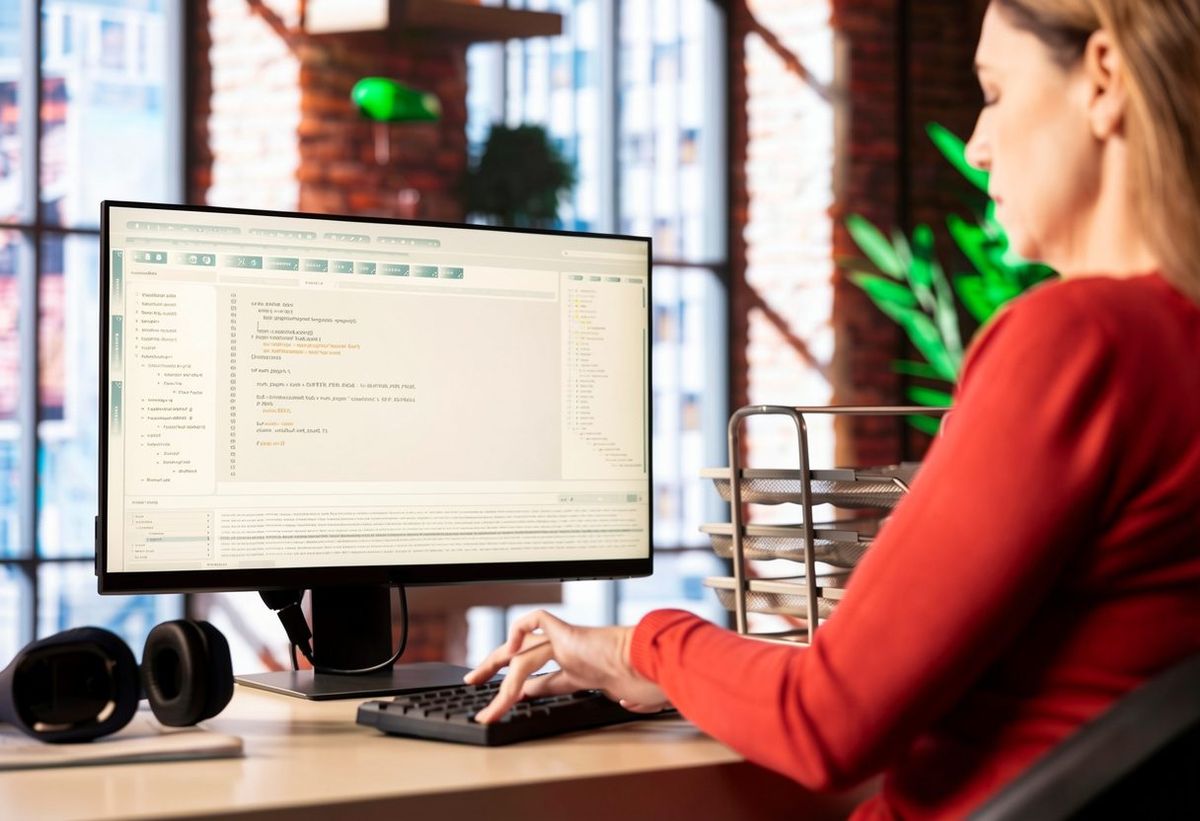 Technology leader reviewing code and systems on screen
