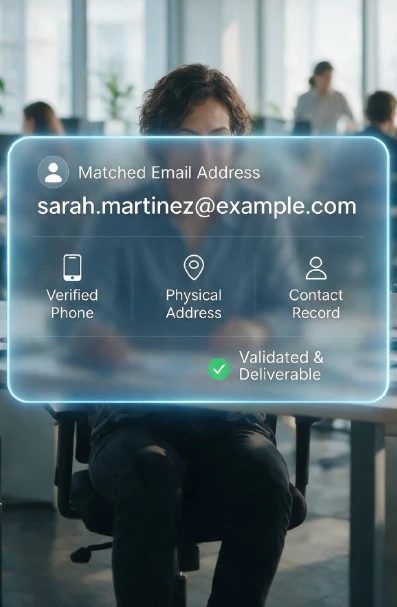 Reverse email append service resolving addresses into named business contacts