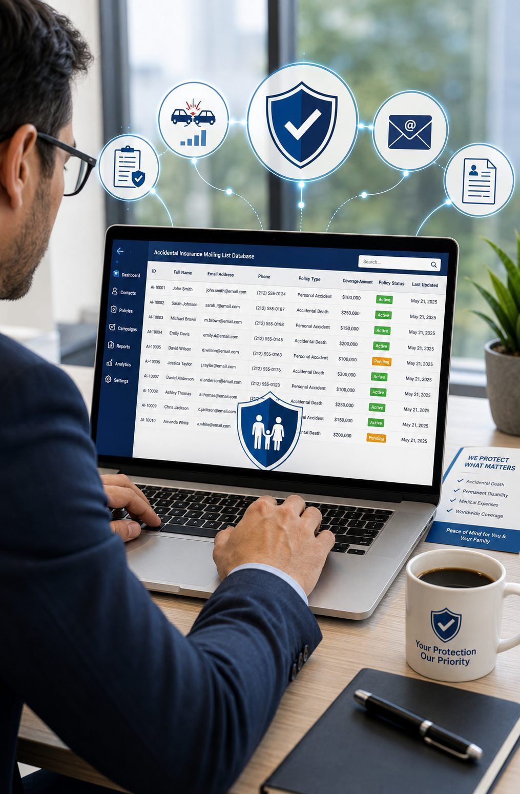 Accidental insurance mailing list database on a laptop