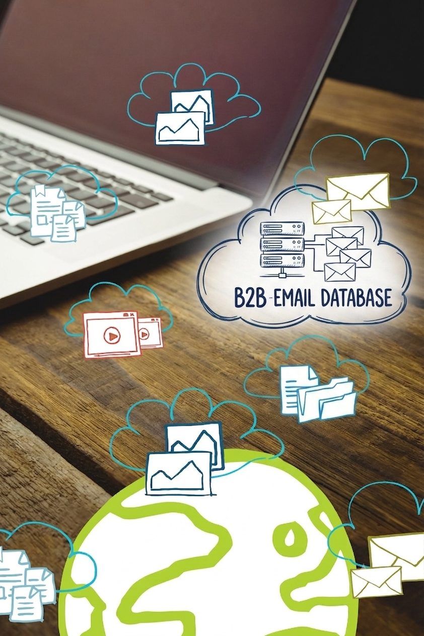 B2B email database concept with cloud, servers and email icons