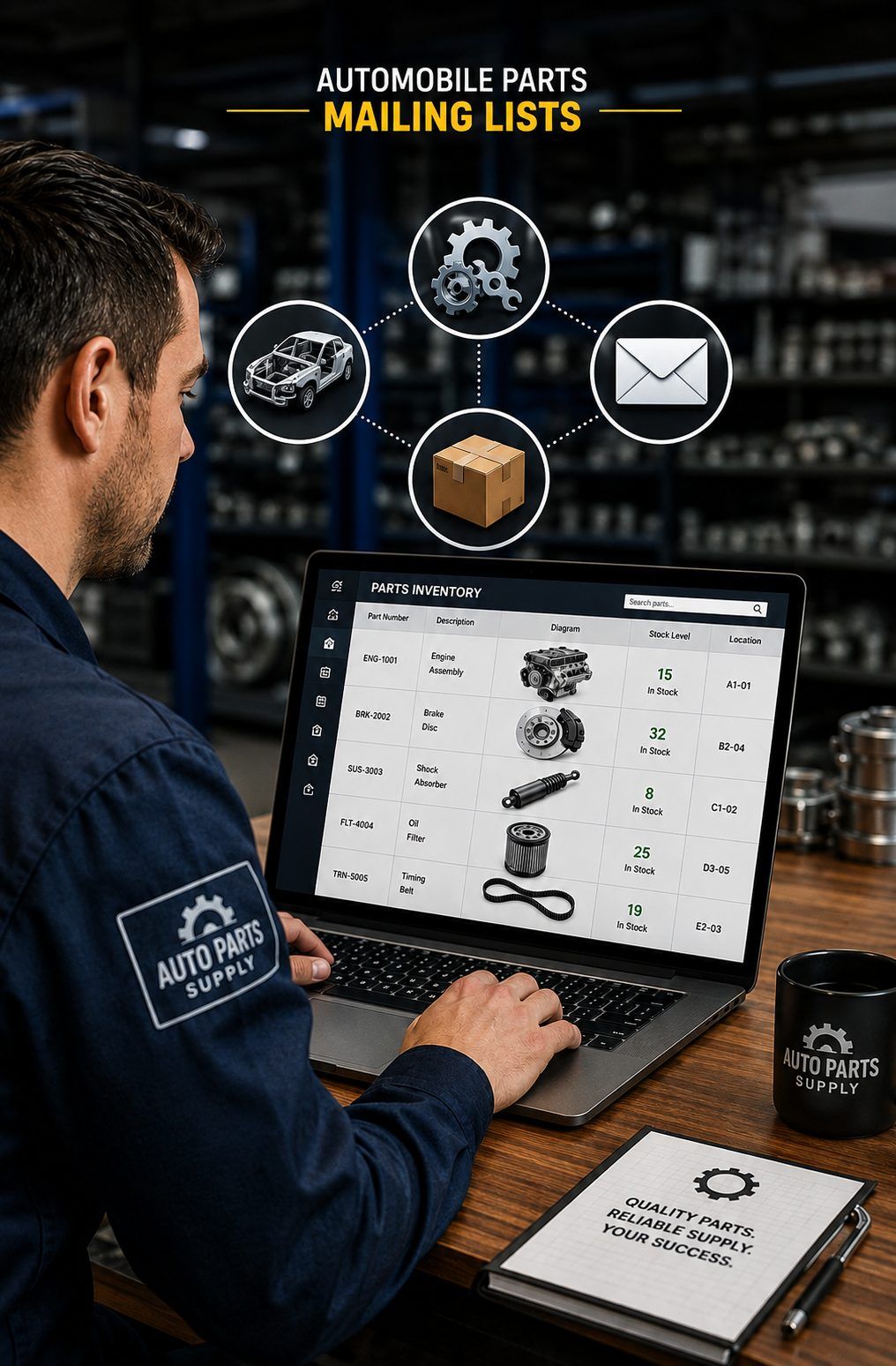 Auto parts supplier reviewing a parts inventory system