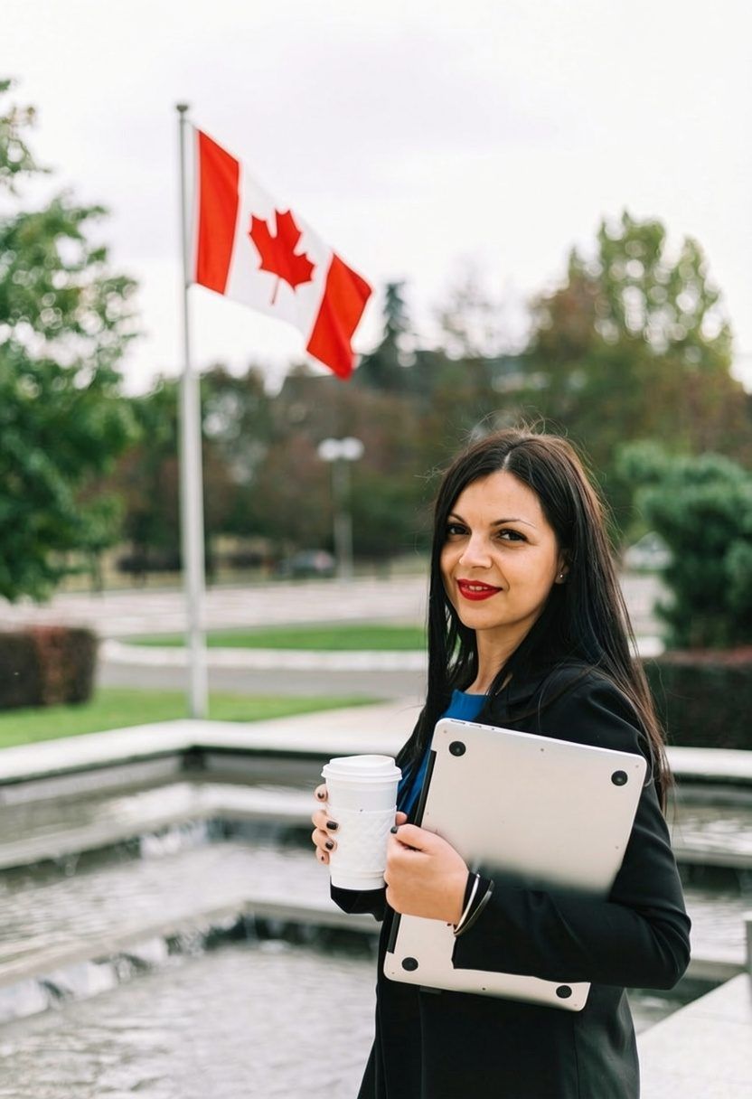 Business professional with the Canadian flag representing the Canadian market
