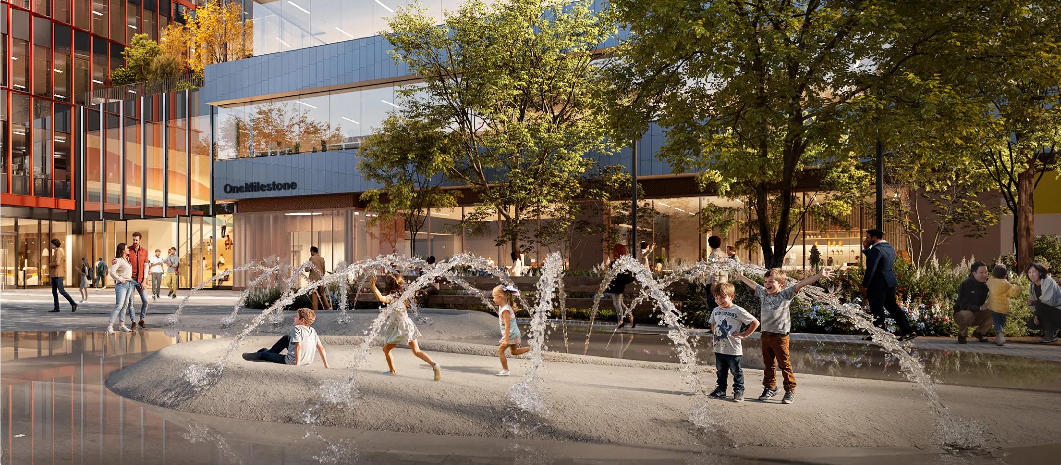 the Allstonway public space at the Enterprise Research Campus in Allston, scheduled to open in 2026. 