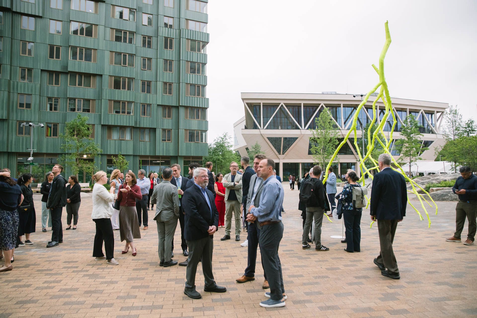 The image shows the official opening and ribbon-cutting celebration for the first phase of Harvard University's Enterprise Research Campus (ERC) in Allston, Boston, which officially opened on June 23, 2026.