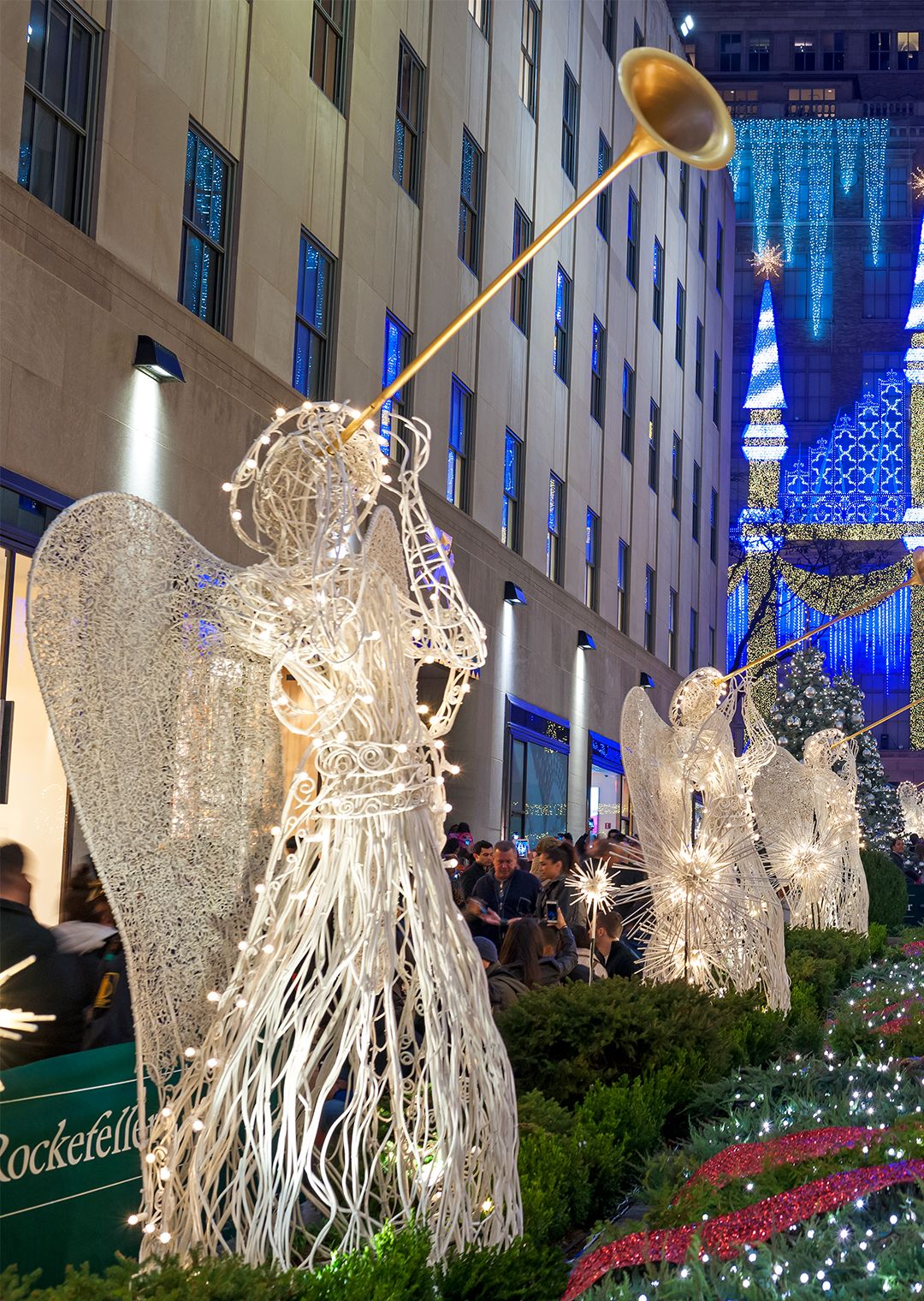 Christmas Angels sculptures by Valerie Clarebout in the Rockefeller Center Channel Gardens.