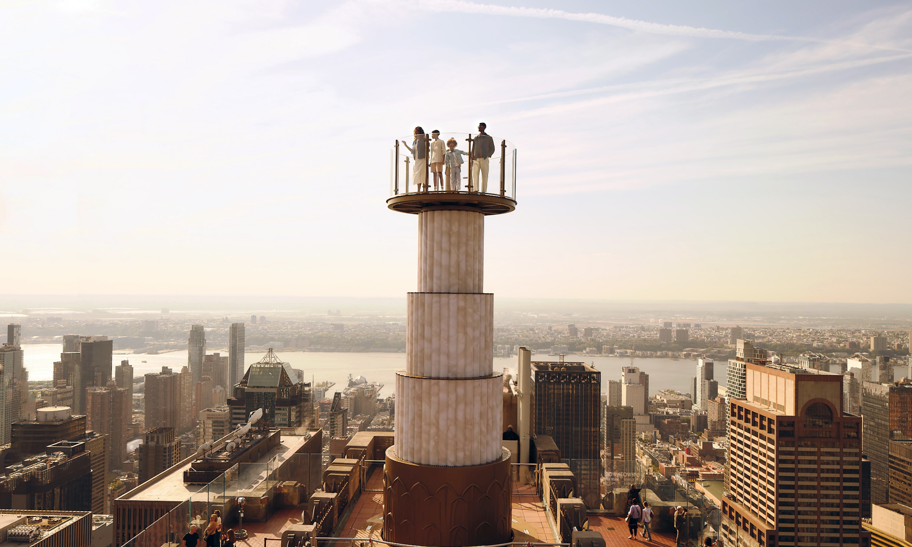 An aerial view of Skylift at Top of the Rock