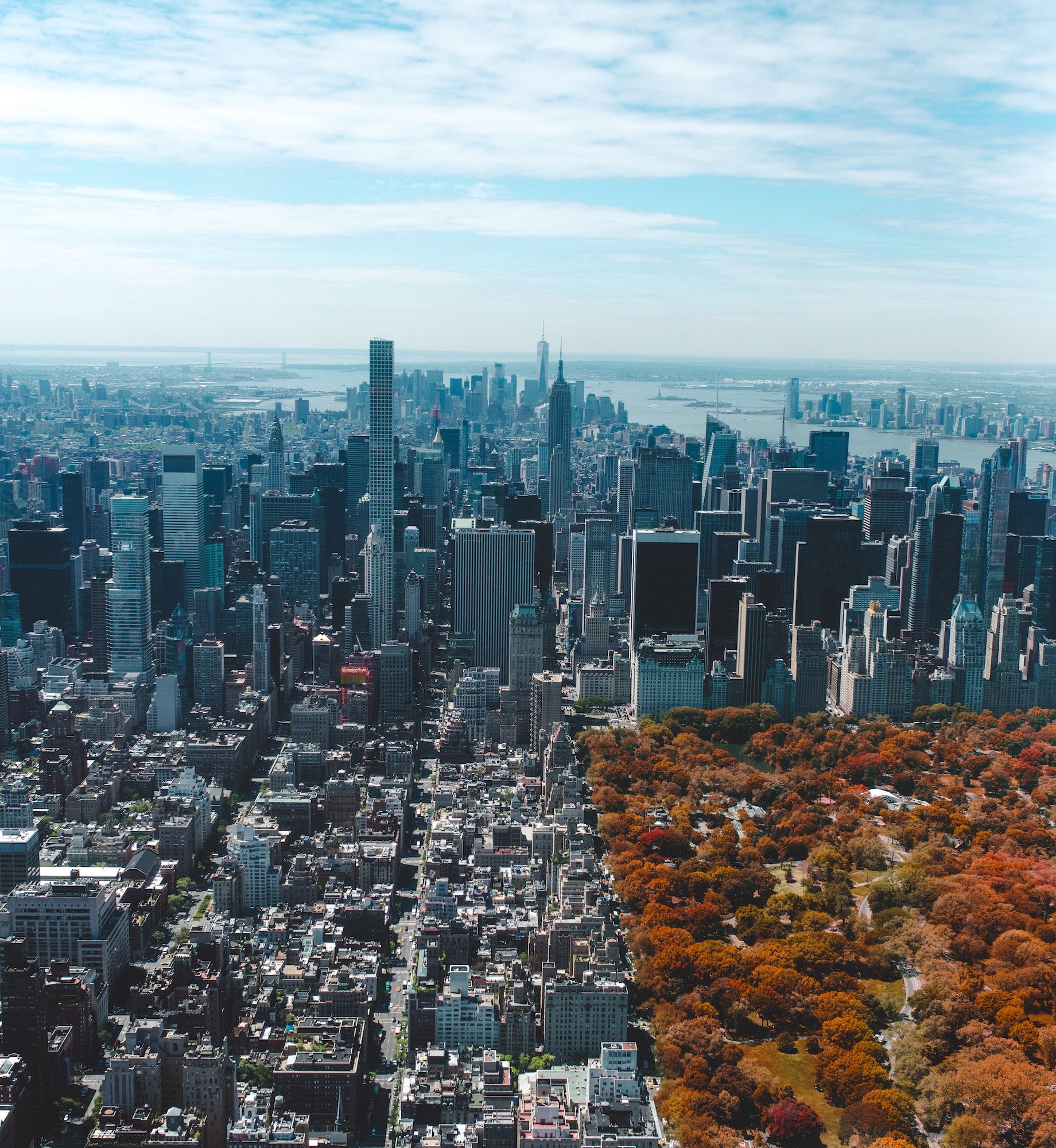 Aerial view of New York City in the fall