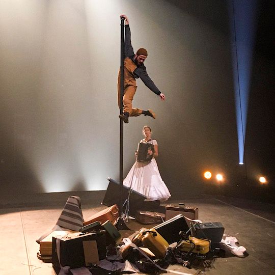 Two people performing in Machine de Cirque at Little Island