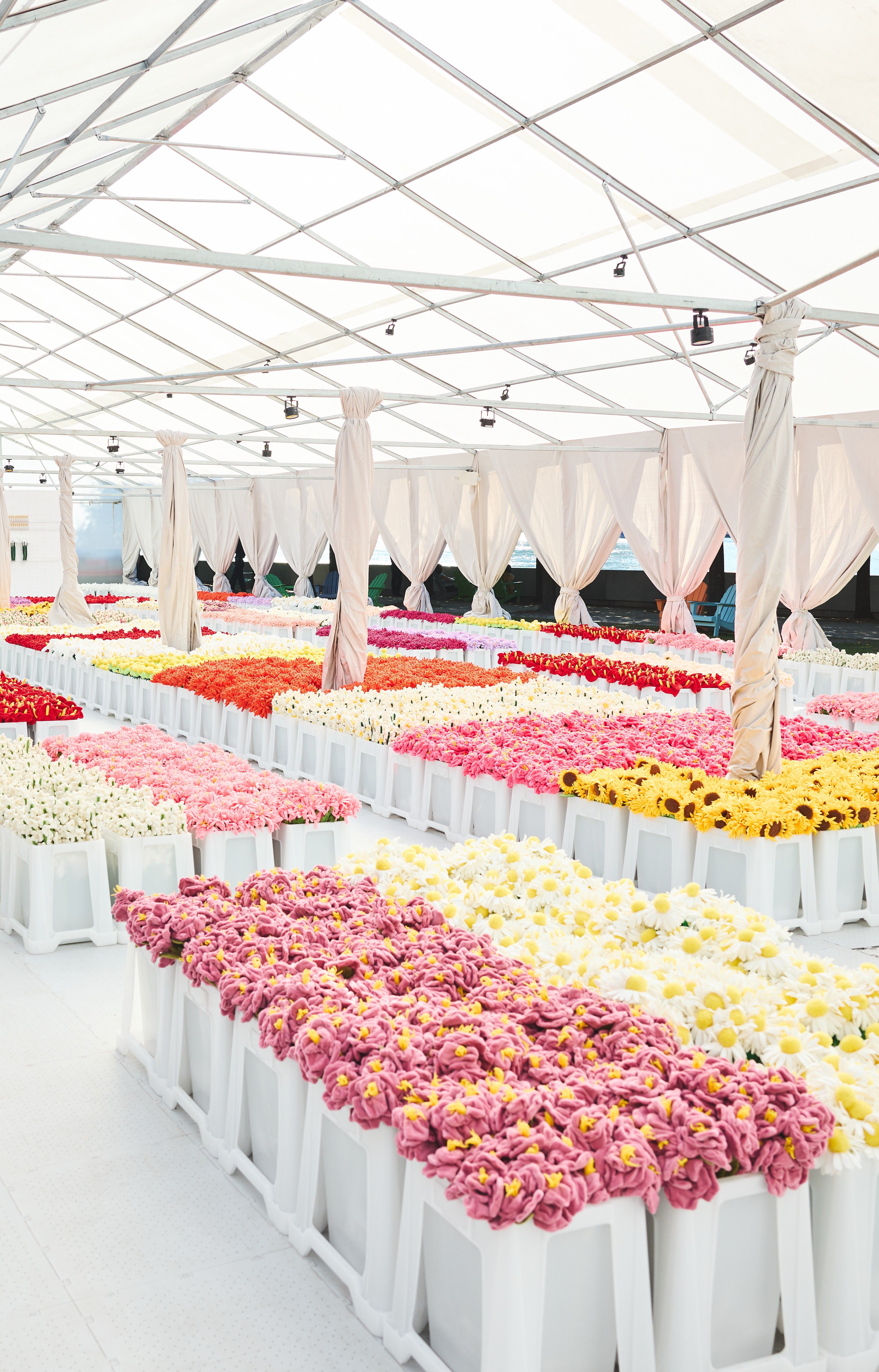 Flower market under a white tent