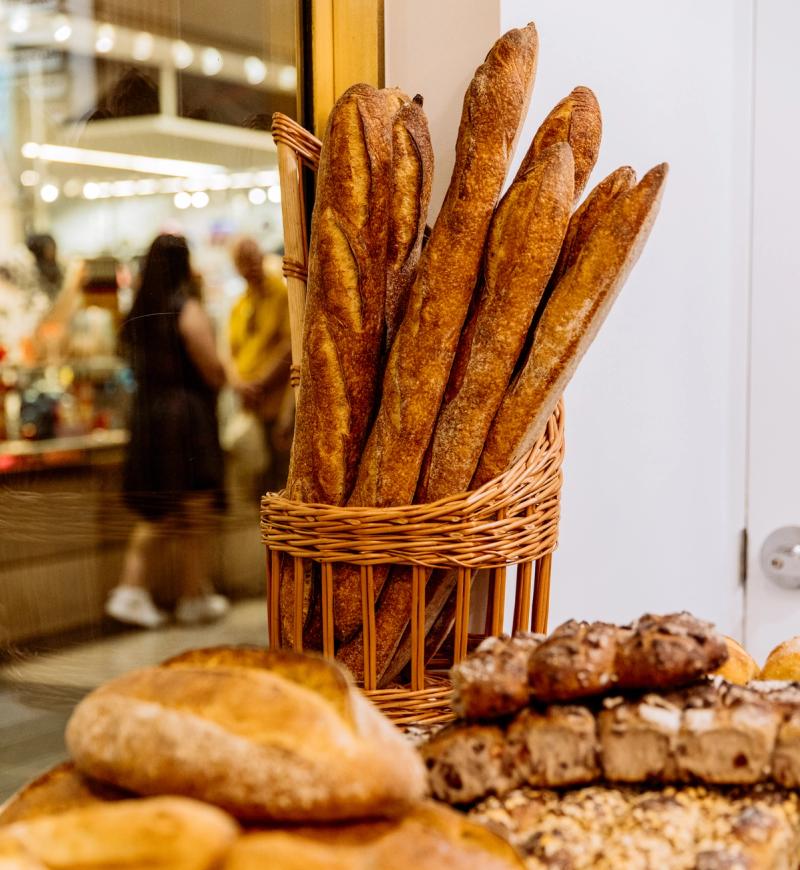 Basket of bread at The Tipsy Baker at Rockefeller Center