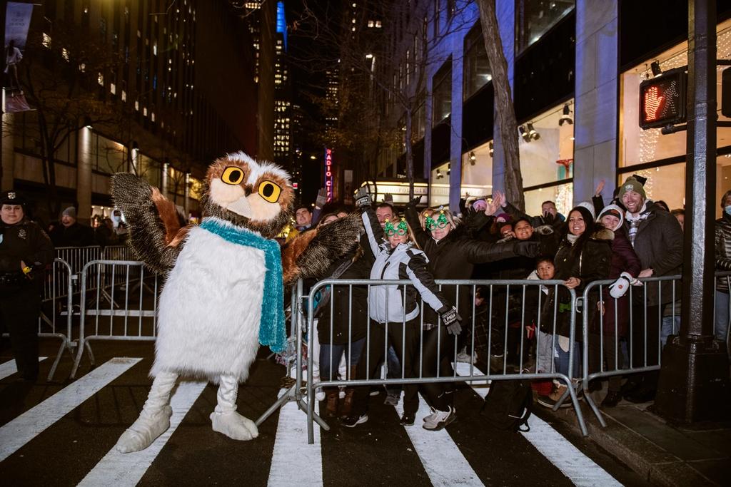 Roxy the Owl greets visitors at the 2021 Rockefeller Center Tree Lighting