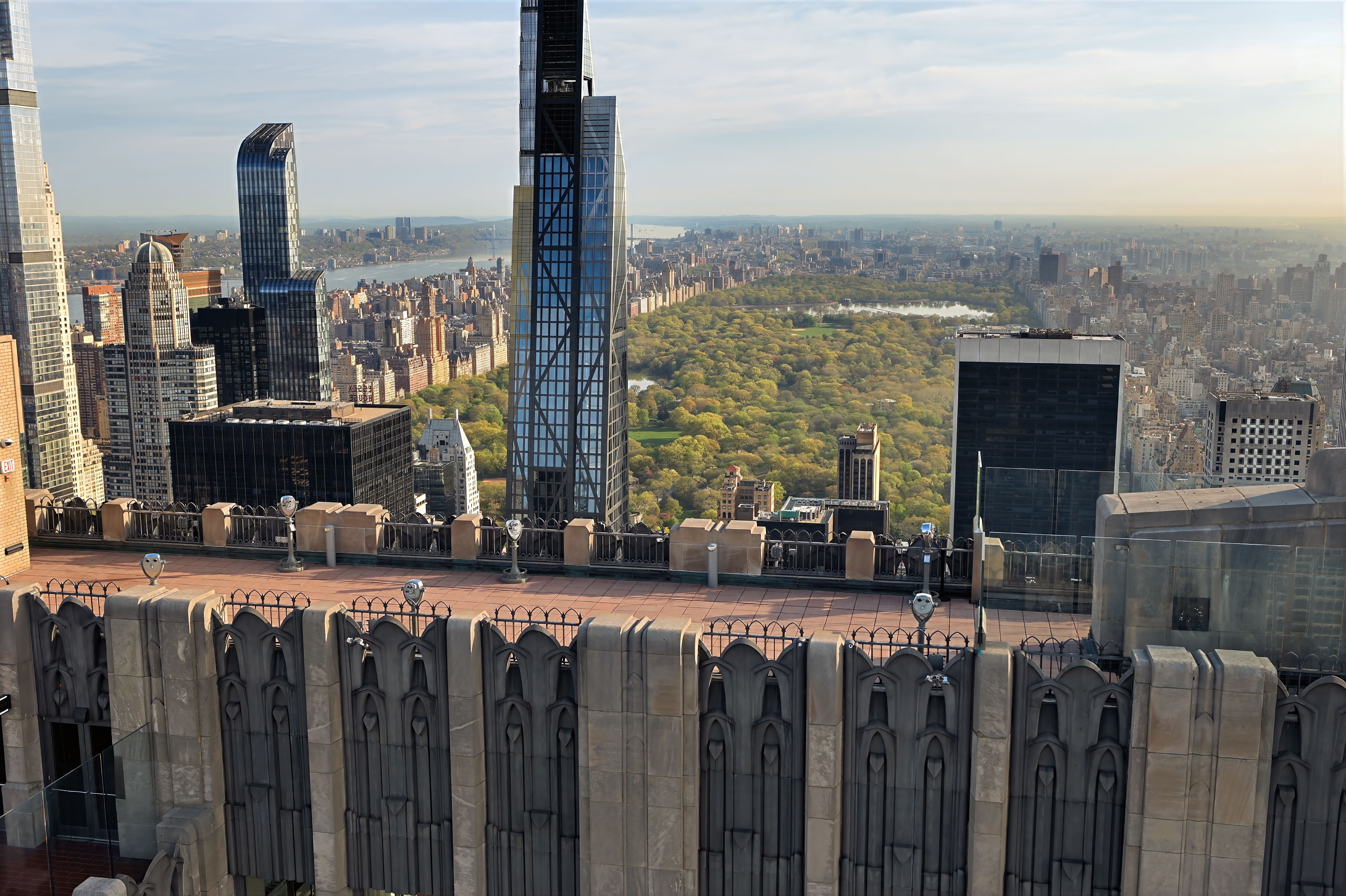 view of central park and top of the rock observation deck