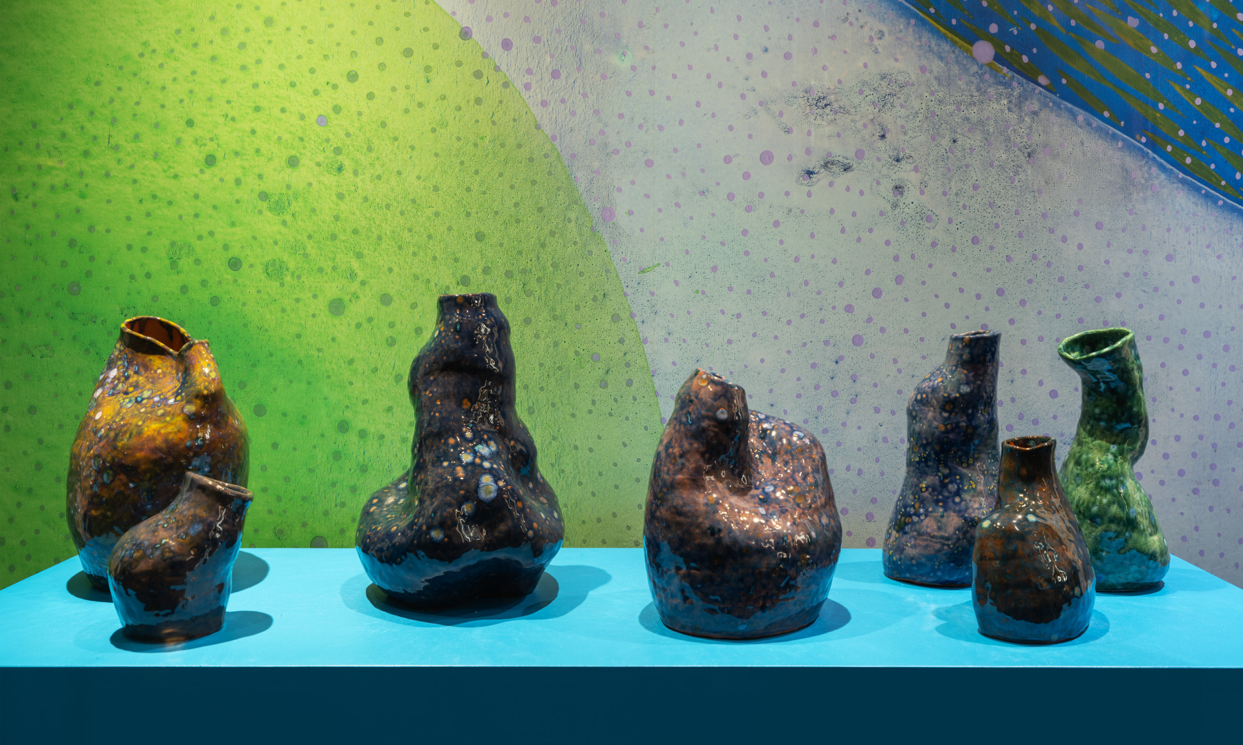 Seven ceramic sculptures created by artist Julia Chiang