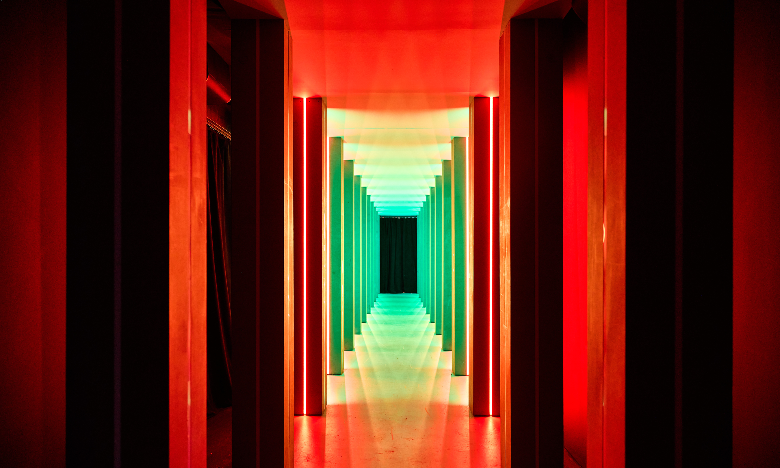 Technicolor hallway inside BLOOM at Rockefeller Center