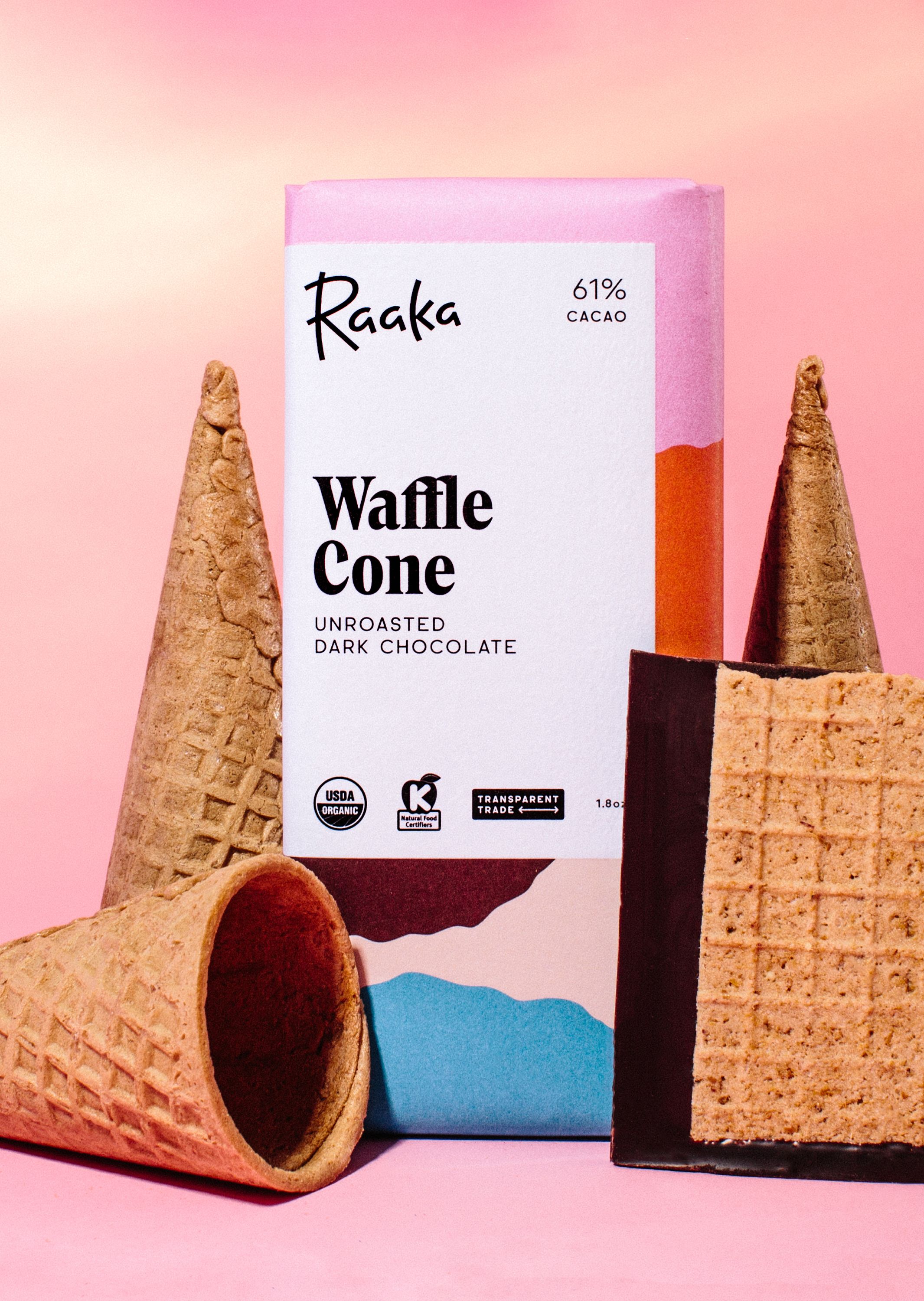 Chocolate waffle cone from Raaka