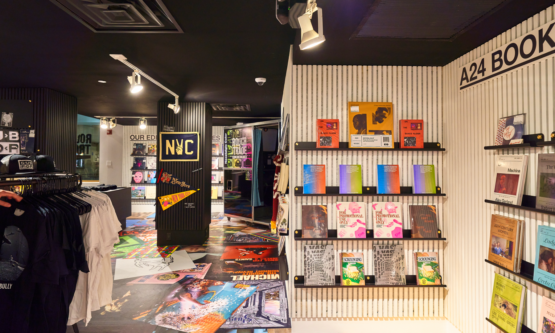 A display of books and a photo booth at Rough Trade Below