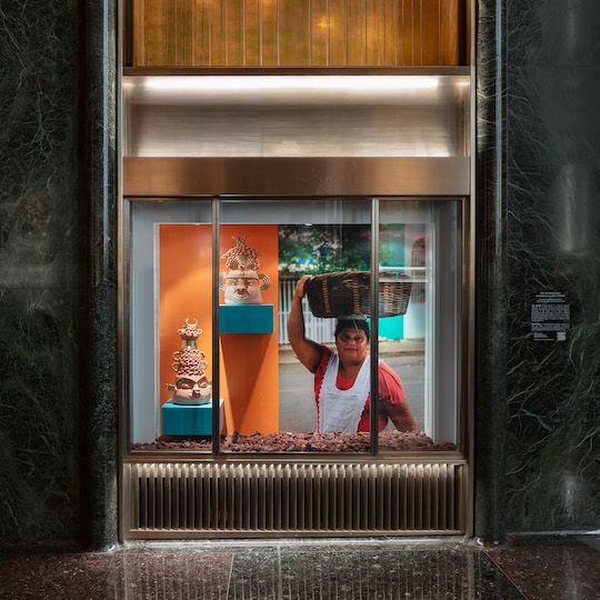 Terracotta vases by Joel Gaitan on display at Rockefeller Center