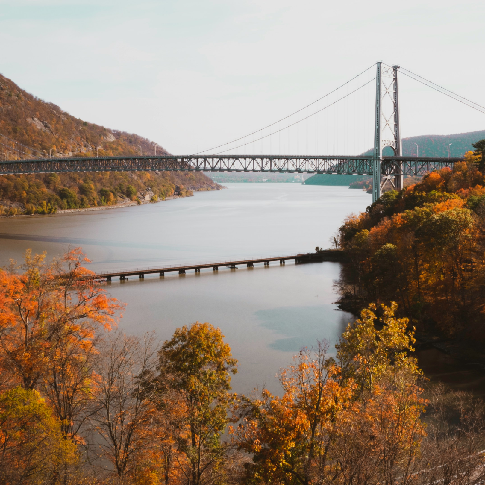 Aerial view of the Hudson River in the fall