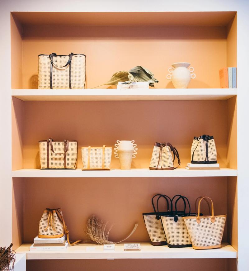 Bags on display at Bembien's new store at Rockefeller Center
