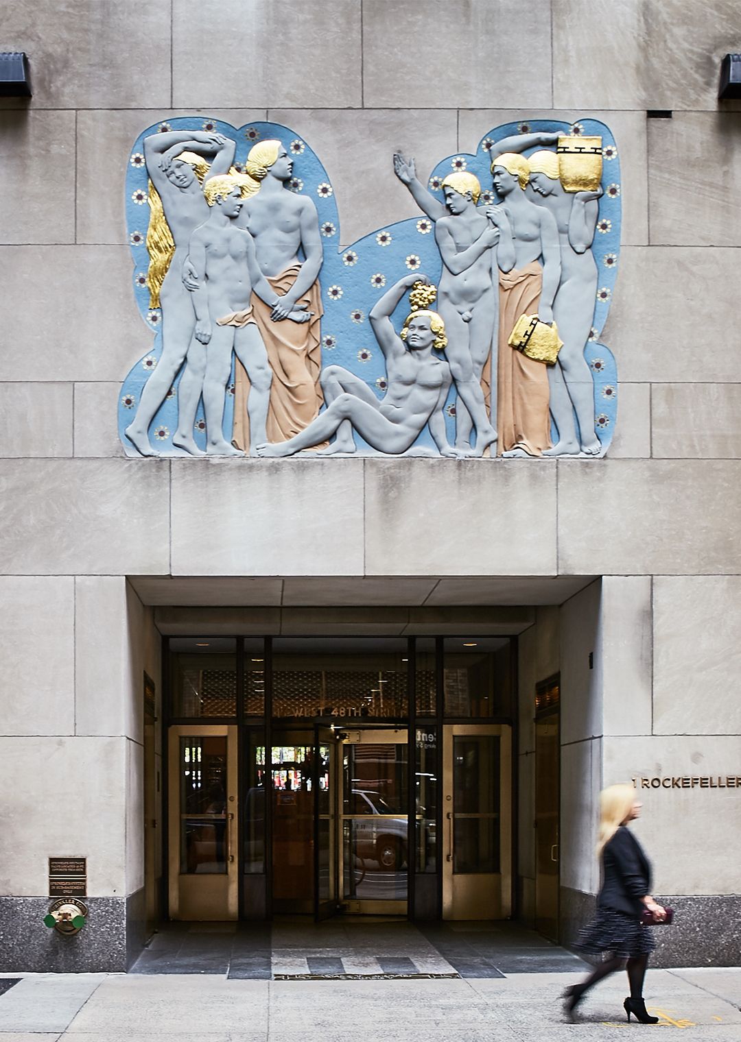 The Joy of Life carving by Attilio Piccirilli, on display above the 48th Street entrance to Rockefeller Center.