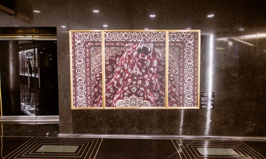 Bear mural by artist Debbie Lawson on display at Rockefeller Center