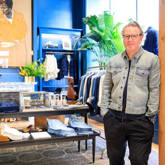Designer Todd Snyder stands inside his newly renovated store at Rockefeller Center