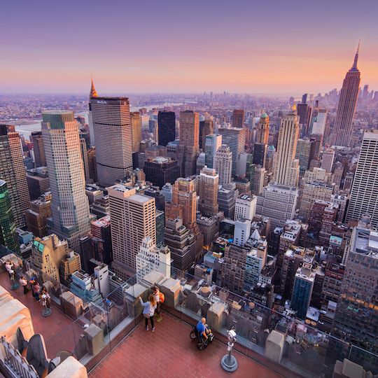 View of New York City at sunset from Top of the Rock