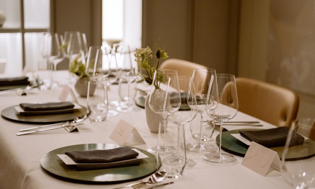 Table settings inside NARO's private dining room