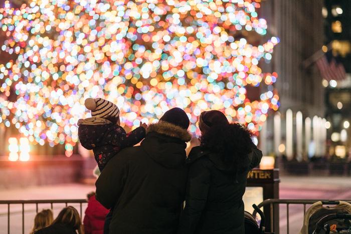 Family viewing the tree at Rockefeller Center.