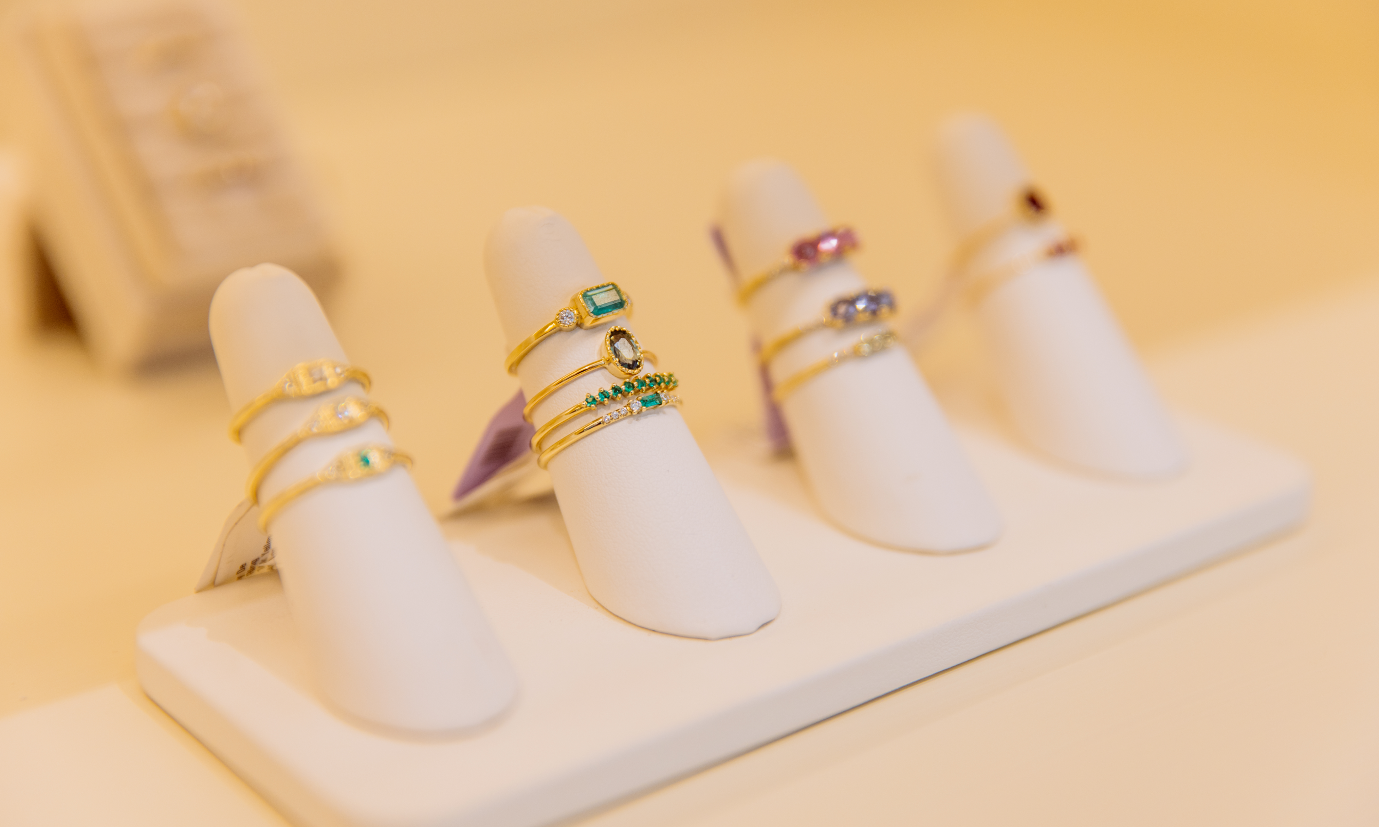 Rings on display at Catbird at Rockefeller Center