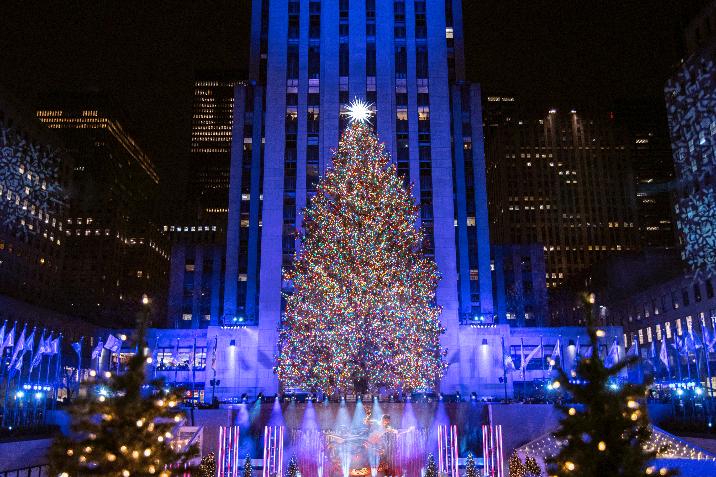 Rockefeller Center Christmas Lit Up at Night