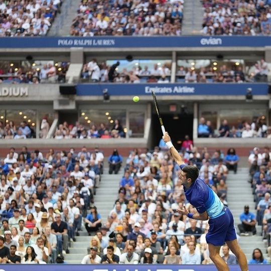 Novak Djokovic plays at the 2021 US Open at Arthur Ashe Stadium