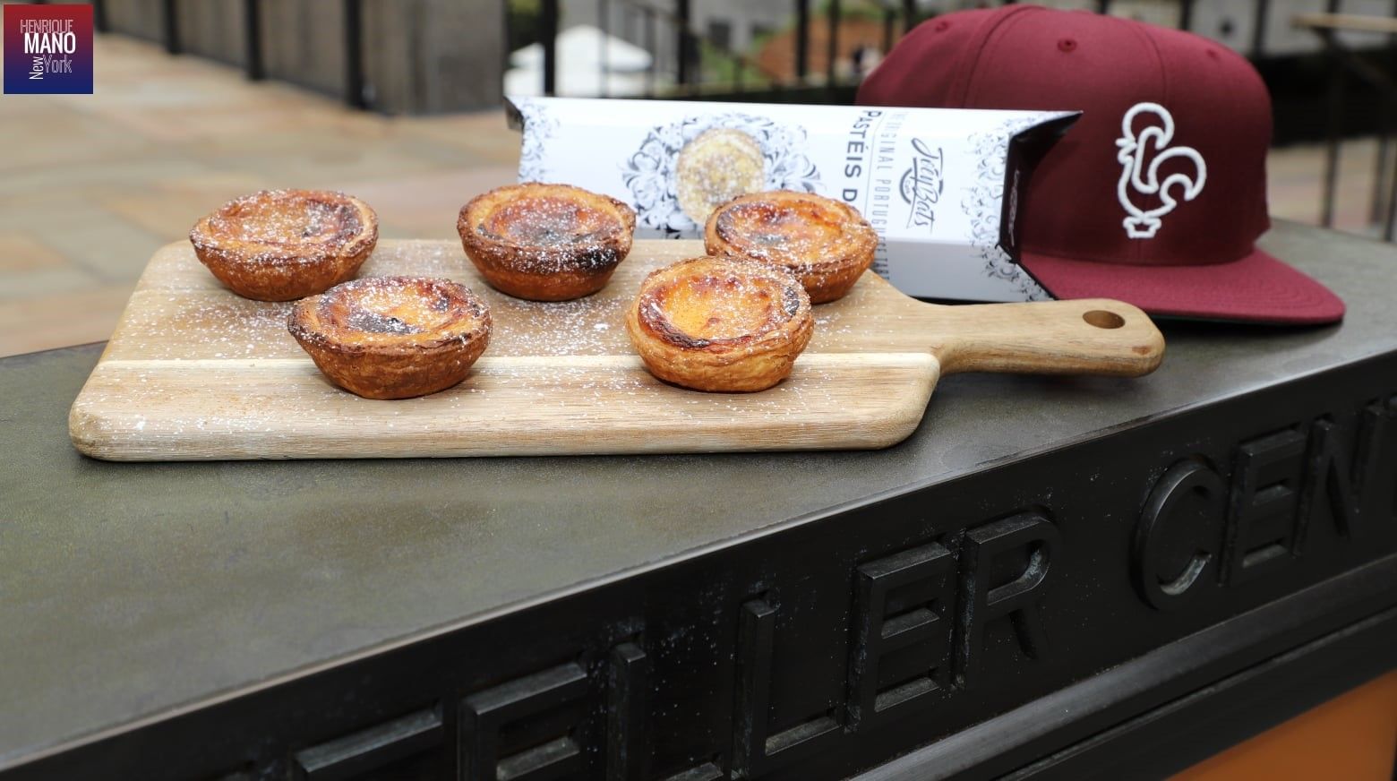 Joey Bats' pastéis de nata on display at Rockefeller Center