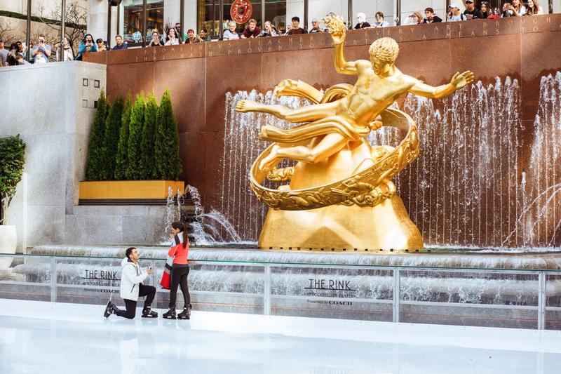 a proposal at the rink at rockefeller center