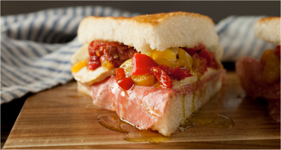 Italian sub on a cutting board