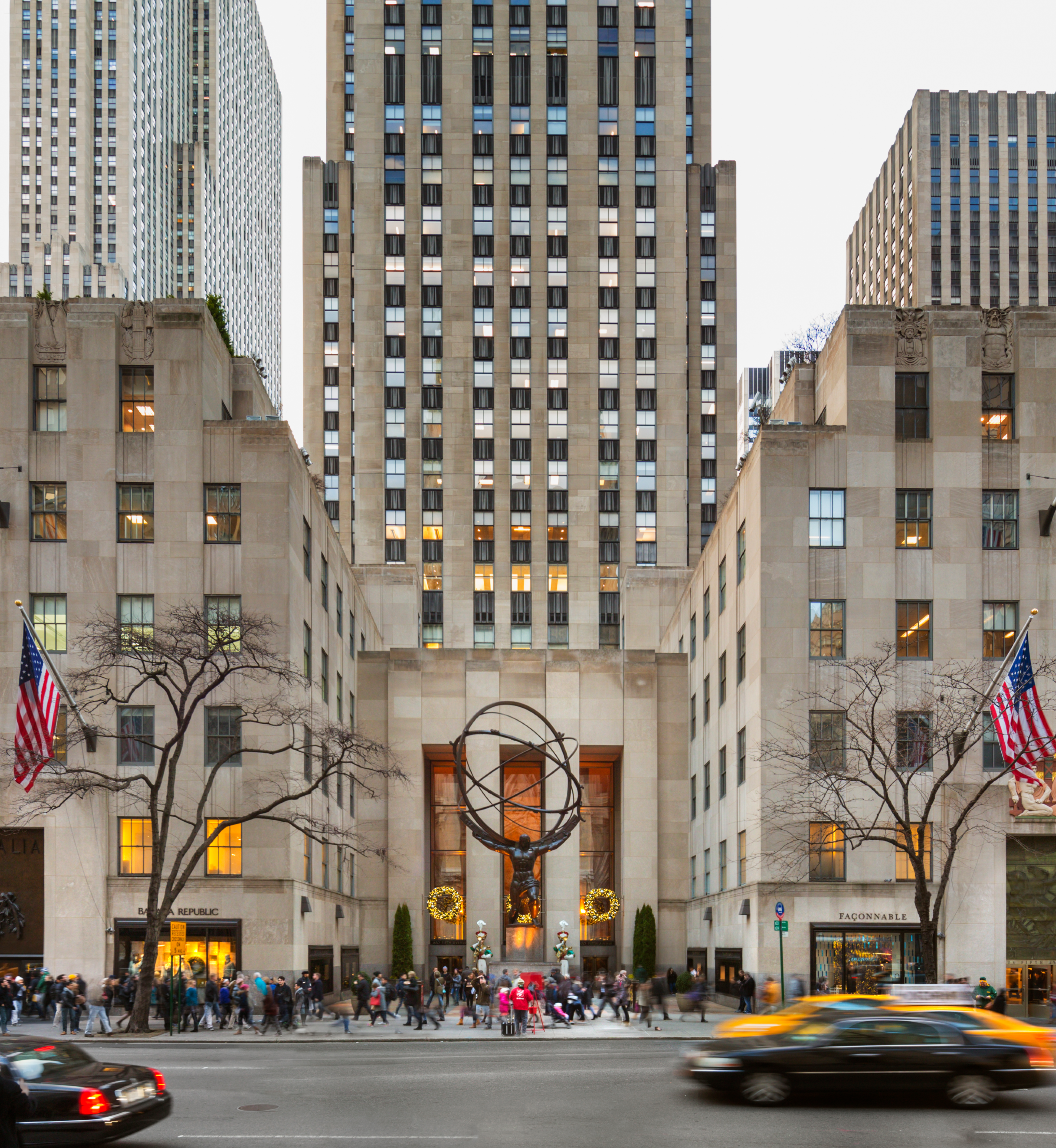 Street view of Rockefeller Center's Atlas sculpture