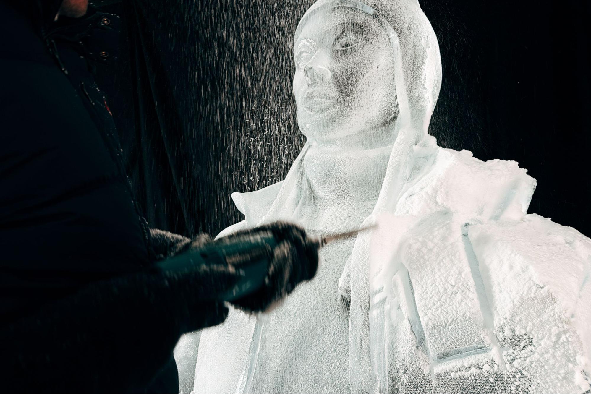 Ralph Lauren Olympics ice sculpture