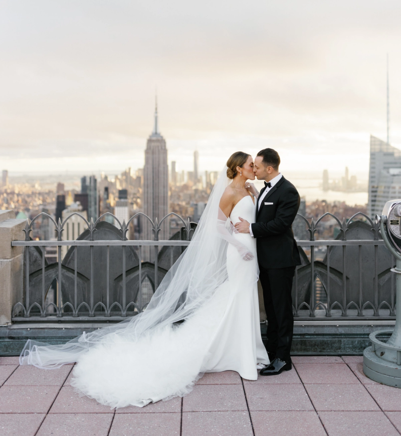 A bride and groom at Top of the Rock
