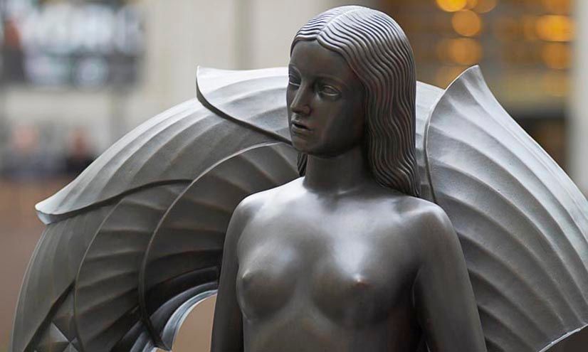 Mankind Figures (Maiden and Youth), a sculpture by Paul Manship flanking the staircase to the Lower Plaza, Rockefeller Center.