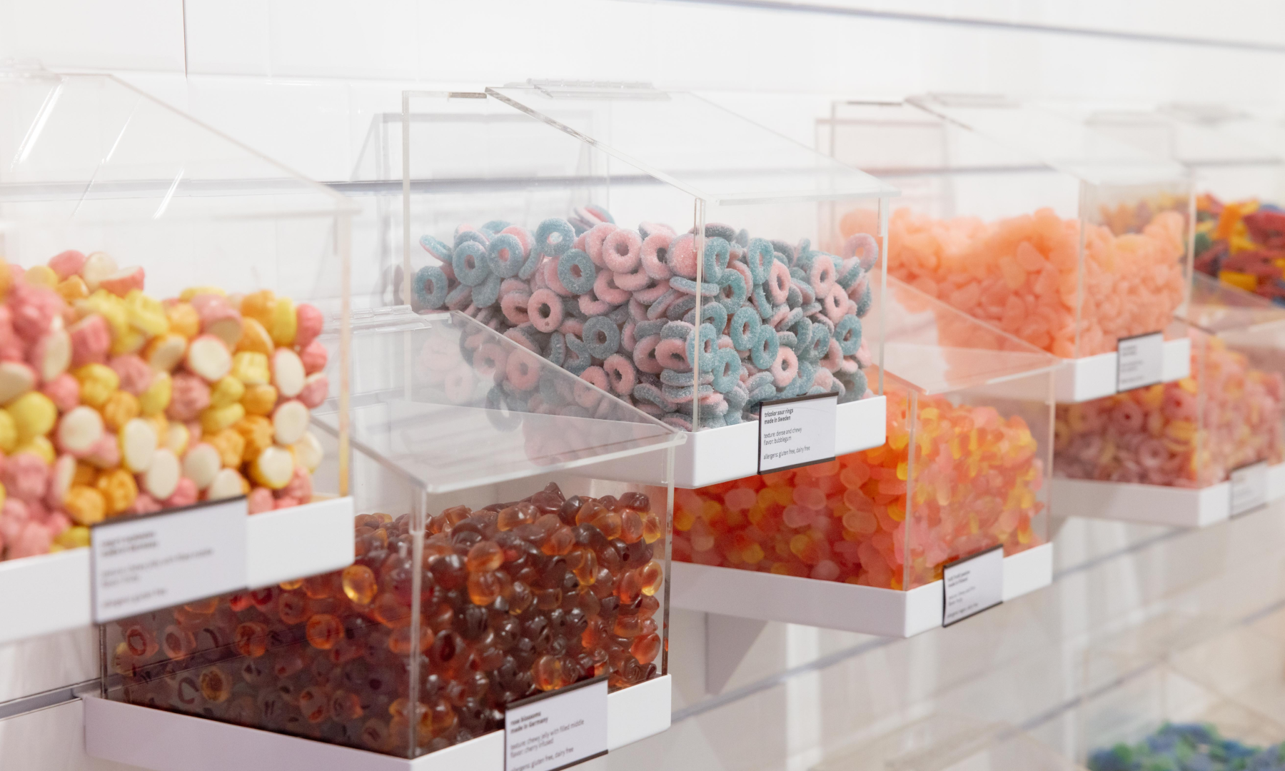 Various candies on display at lil sweet treat at Rockefeller Center