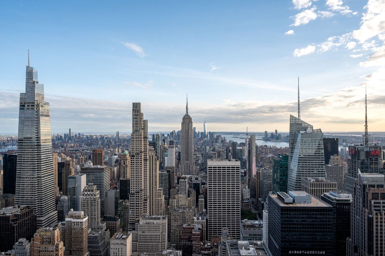 view of skyscrapers with a blue sky