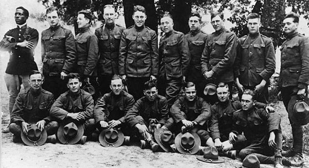 Eugene Bullard with a platoon of soldiers
