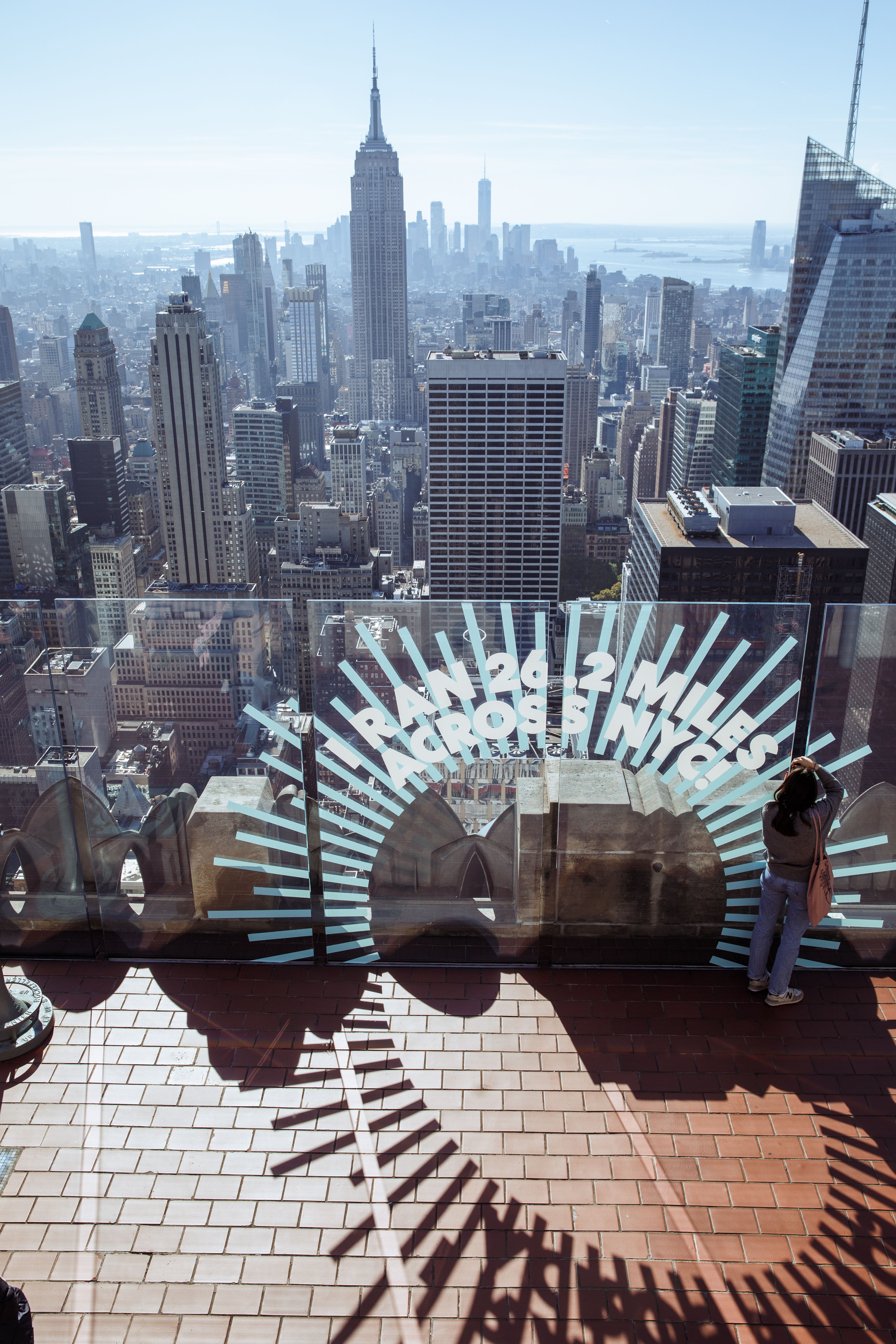 Top of the Rock with decorations to celebrate the NYC Marathon