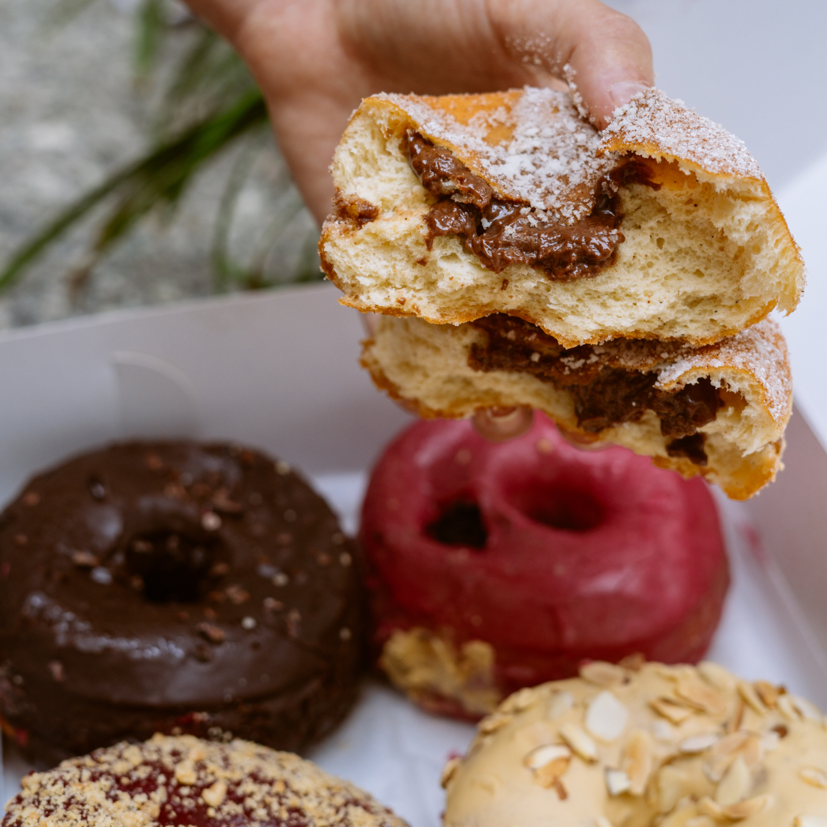 Hand holding a doughnut from Dough at Rockefeller Center