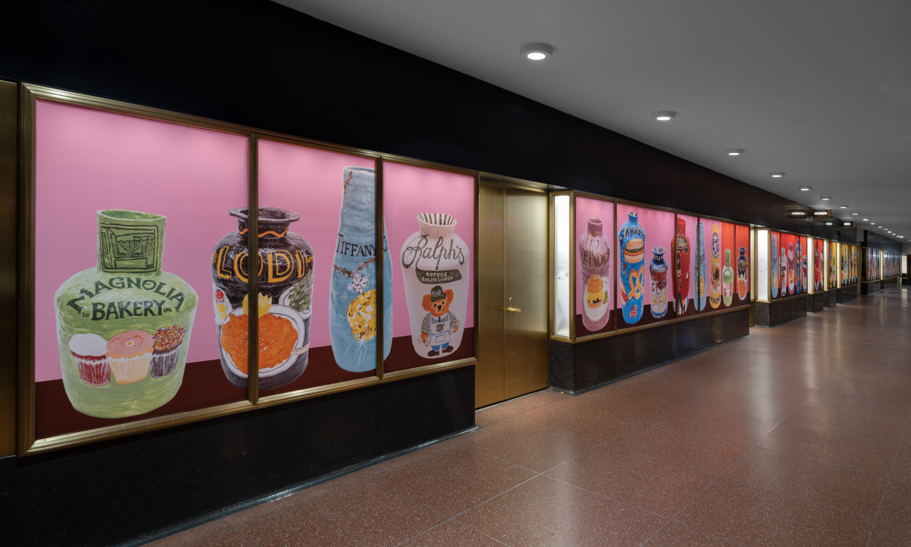 Mural of Jake Clark's ceramic pieces at Rockefeller Center