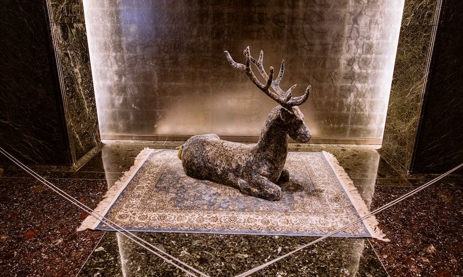 Stag sculpture by artist Debbie Lawson on display at Rockefeller Center