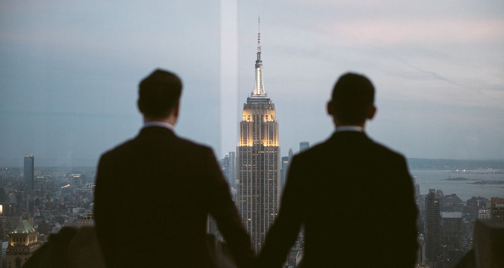 Cole and Marco looking at the Empire State Building from Top of the Rock